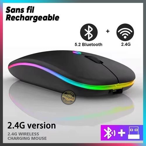Souris Sans Fil Silencieuse Rechargeable – Ultra Fine, Bluetooth + 2.4GHz, DPI Réglable
