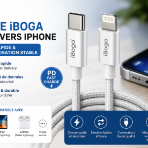 Câble iBoga USB-C vers iPhone – Charge Rapide et Synchronisation