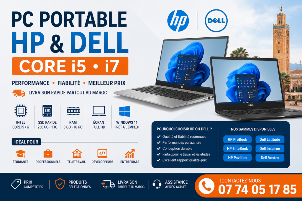 PC Portable HP et Dell Core i5 et Core i7 au meilleur prix au Maroc
